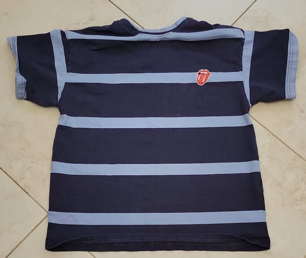 The Rolling Stones Lips Band T-Shirt Medium Blue Stripe Cotton